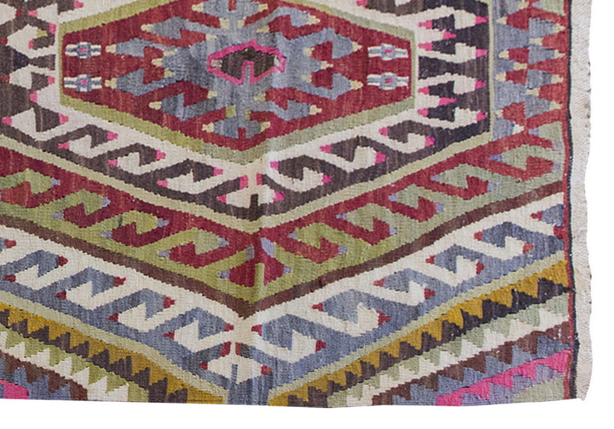 Vintage Kilim Rug,Denizli Kilim 3'4" x 5'8" feet 101 x 172 cm