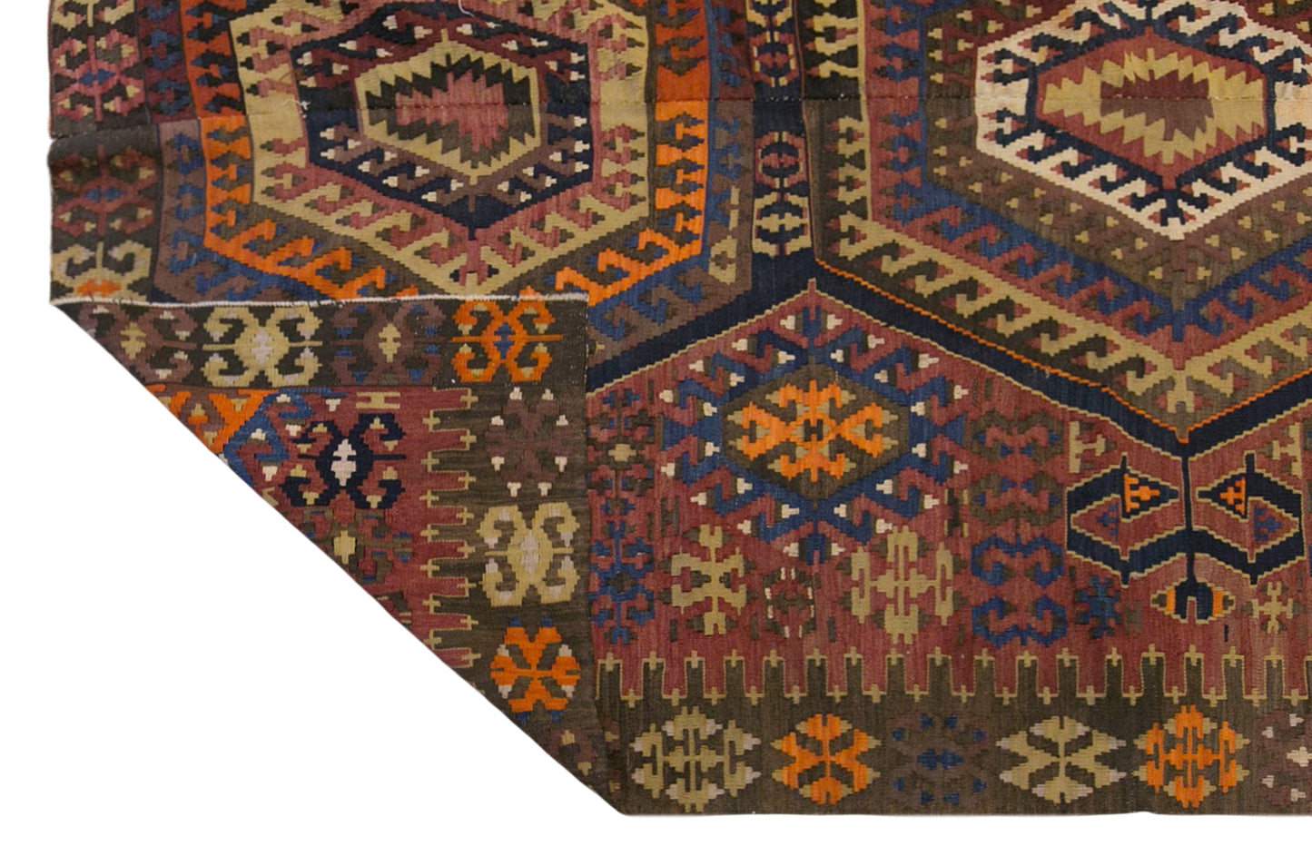 Antique Western Anatolian Turkish Kilim Rug, 5.6 x 11.5 ft, 172 x 350 cm, 100 Year Old Handwoven Wool Kilim