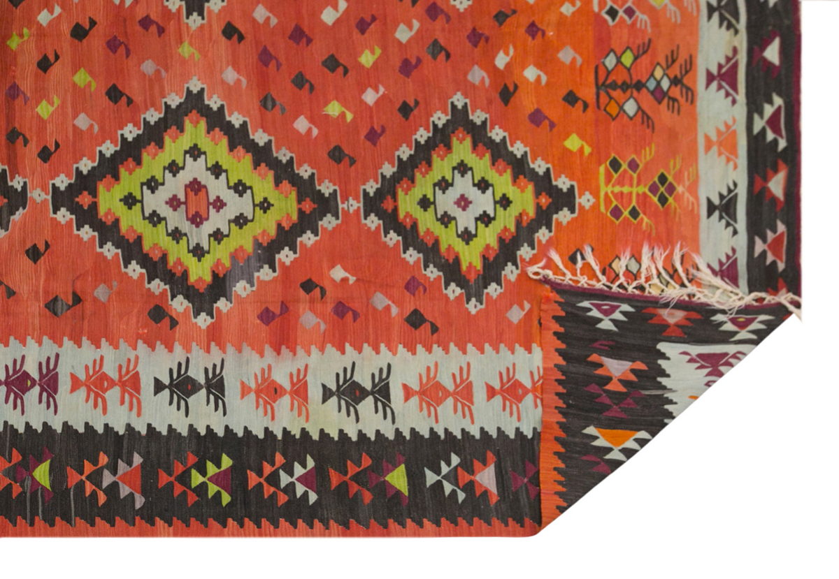 Floral tribal kilim, 7 x 12 ft kilim, 200 x 378 cm
