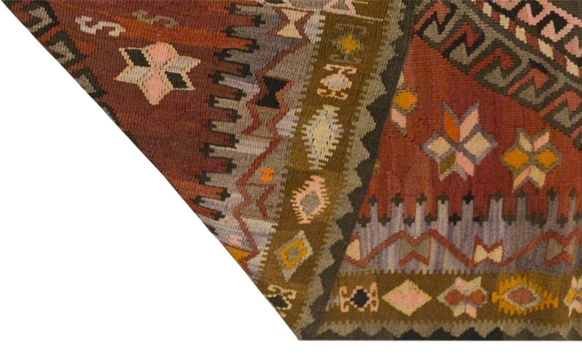 Vintage Kars Kilim Rug, 5.4 x 13.1 ft, 165 x 400 cm, Handwoven Turkish Wool Kilim