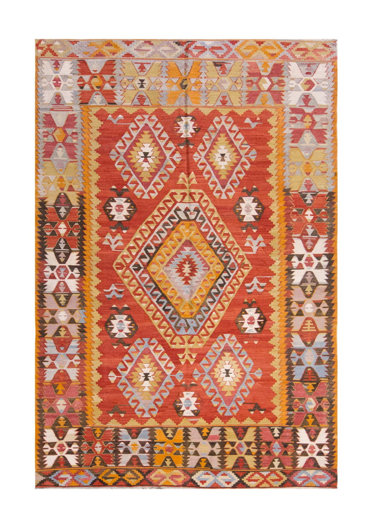 Vintage Large Denizli Çal Kilim, 170 x 316 cm / 5.7 x 10.4 ft Kilim