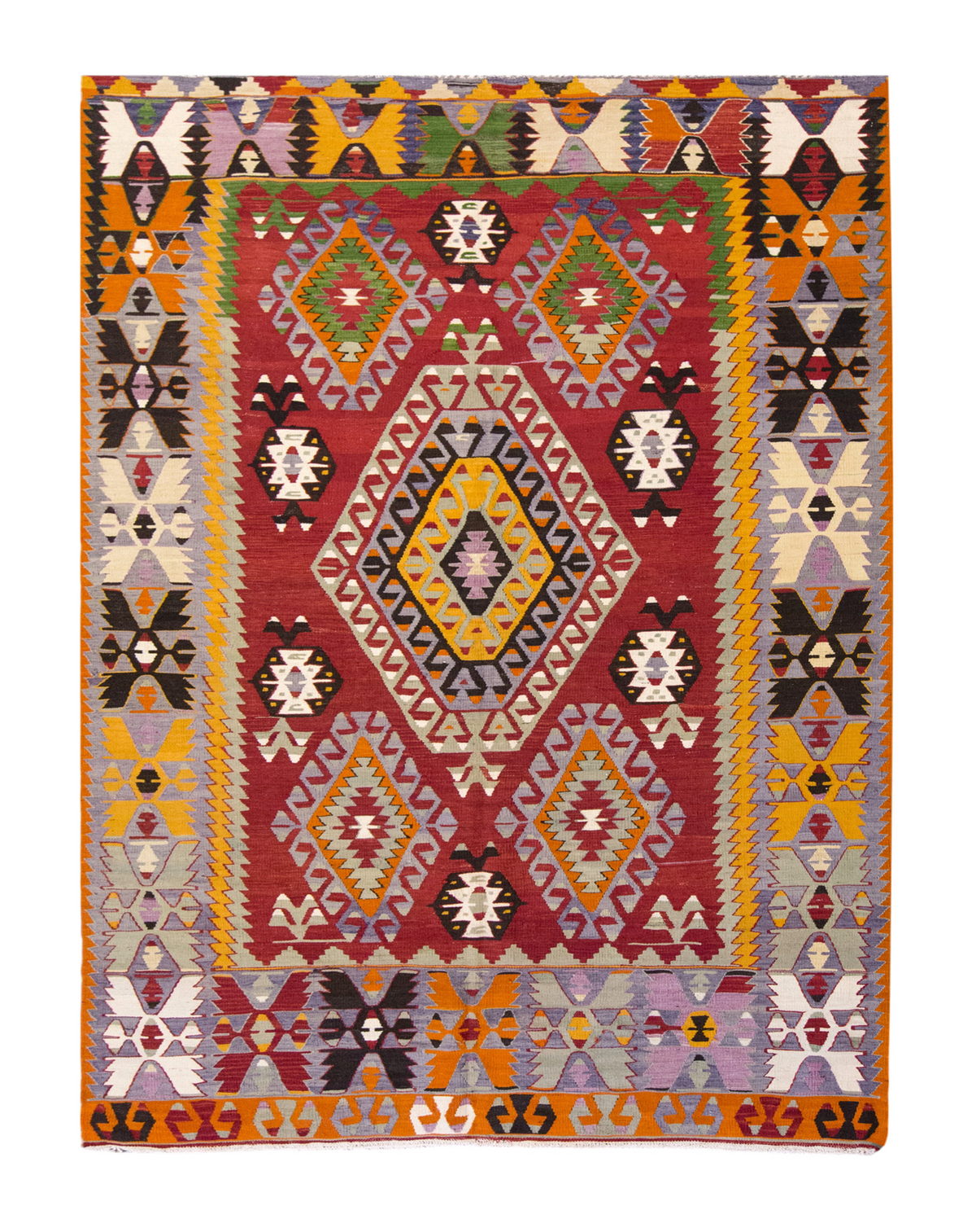Vintage Large Denizli Çal Kilim, 182 x 291 cm / 6 x 9.7 ft Kilim