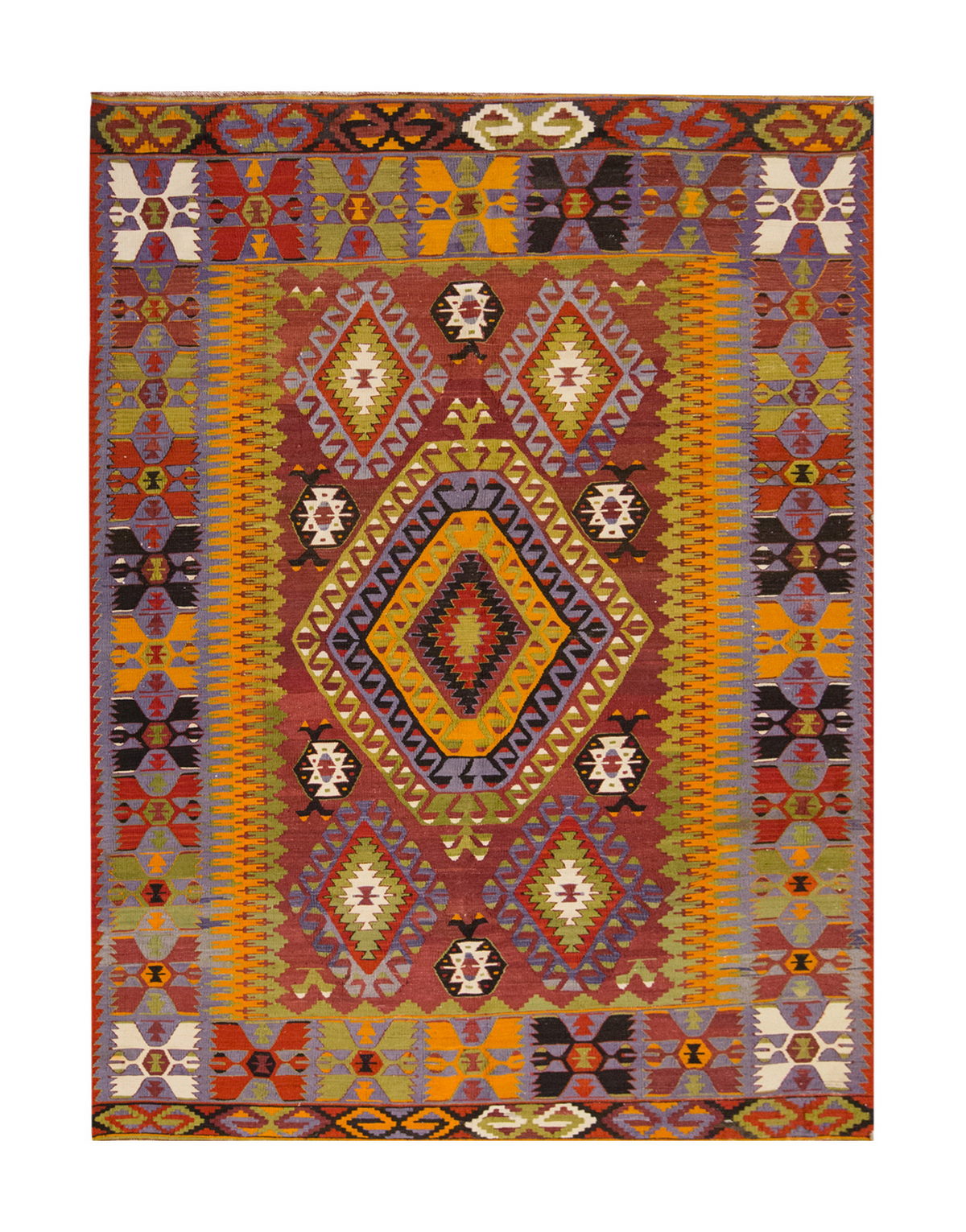 Vintage Large Denizli Çal Kilim, 185 x 289 cm / 6 x 9.6 ft Kilim