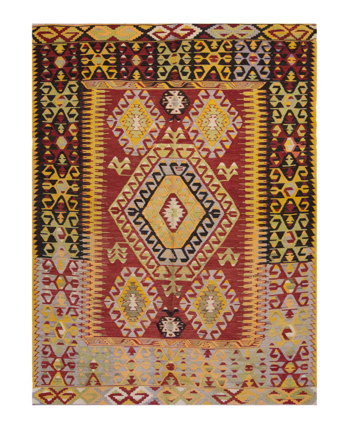 Vintage Large Denizli Çal Kilim, 196 x 269 cm / 6.5 x 9 ft Kilim