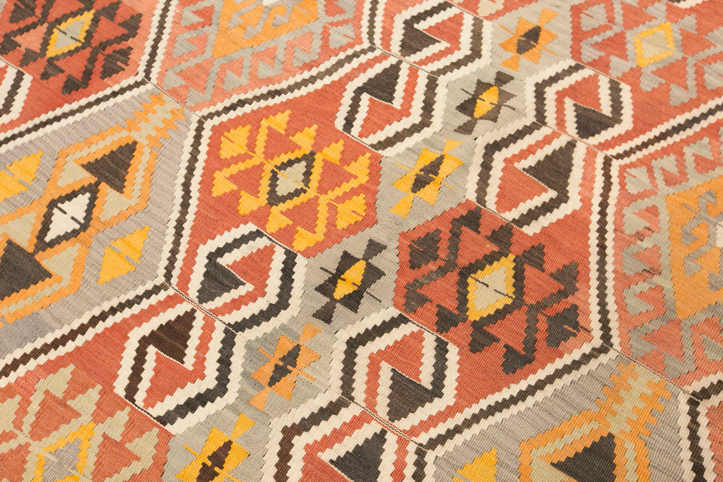 Vintage Turkish Kilim Rug, 6.8 x 11.5 ft, 206 x 350 cm, Handwoven Wool Kilim