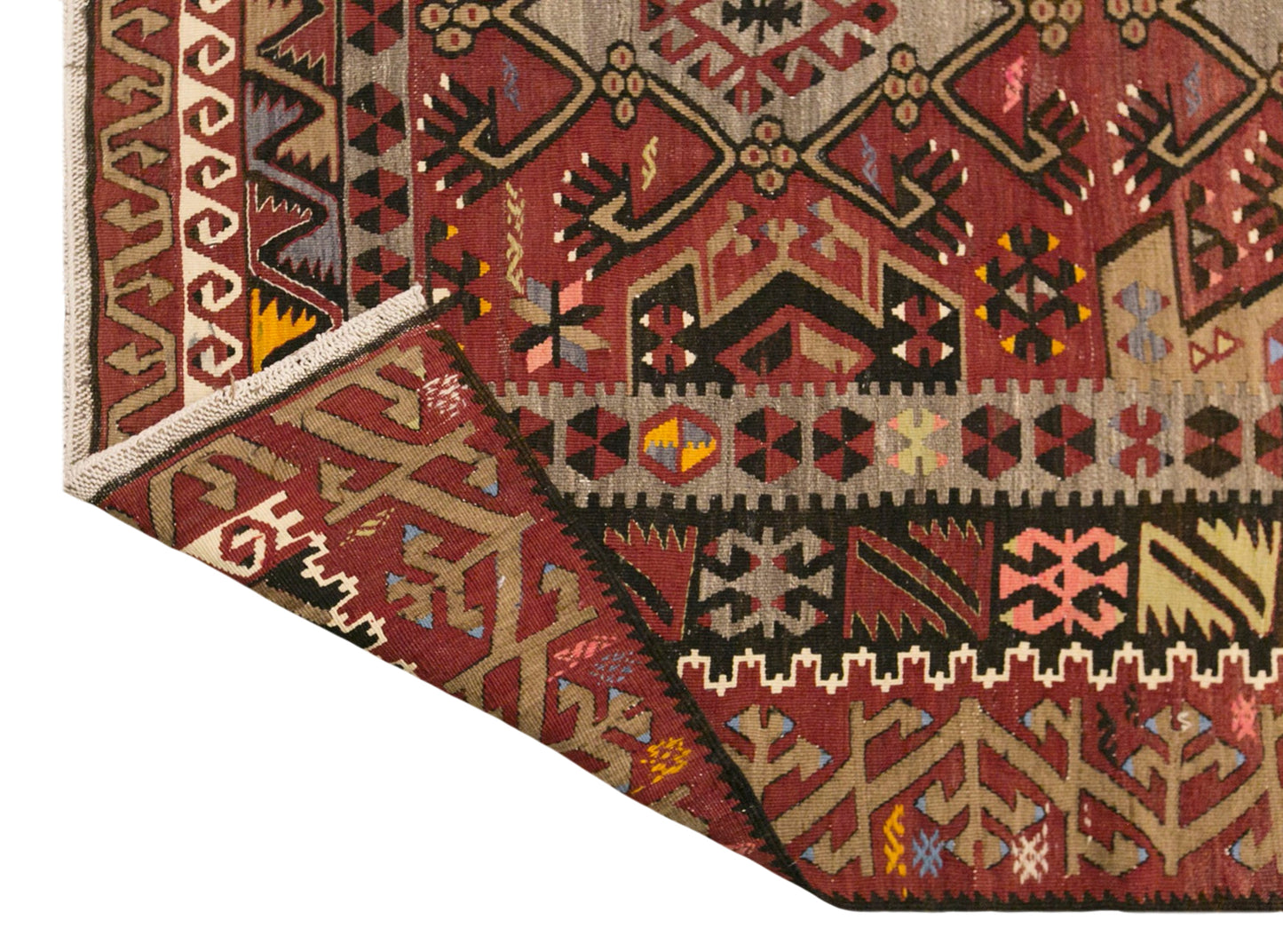 Vintage Turkish Kilim Rug, 6.8 x 14.4 ft, 206 x 440 cm, Handwoven Wool Kilim