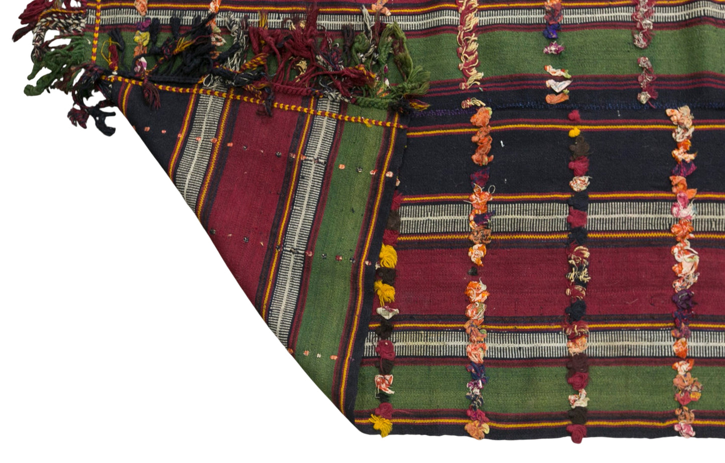 Vintage Turkish Kilim Rug, 7 x 13 ft, Handwoven Wool Striped Anatolian Rug