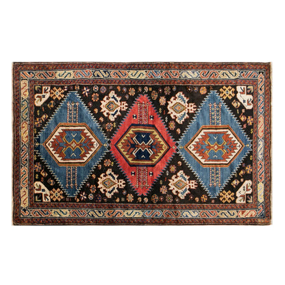 100+ Years Old Handmade Caucasian Rug, 4'0" x 6'5" (123x195 cm)