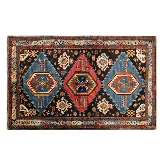 100+ Years Old Handmade Caucasian Rug, 4'0" x 6'5" (123x195 cm)