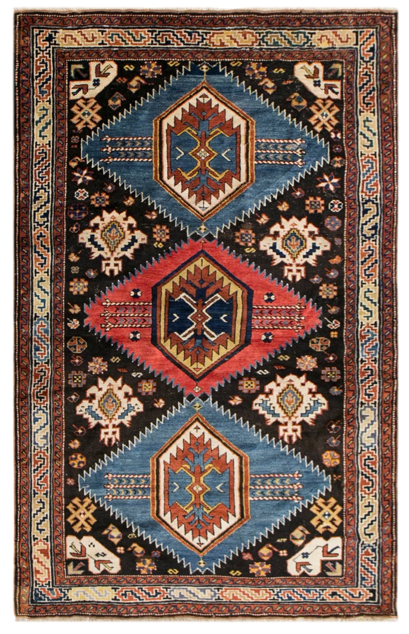 100+ Years Old Handmade Caucasian Rug, 4'0" x 6'5" (123x195 cm)