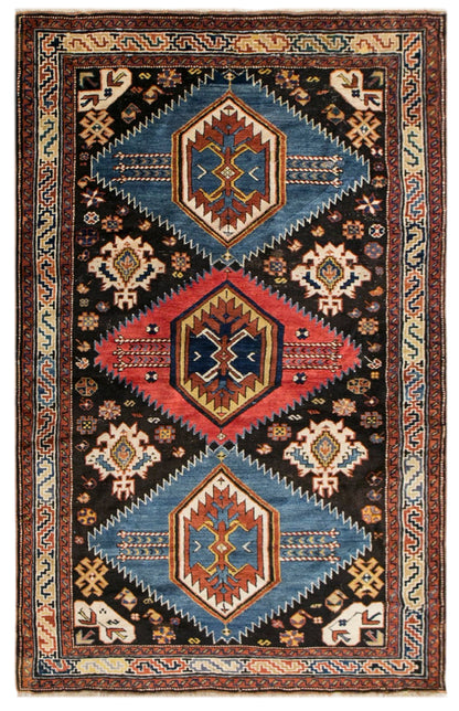100+ Years Old Handmade Caucasian Rug, 4'0" x 6'5" (123x195 cm)