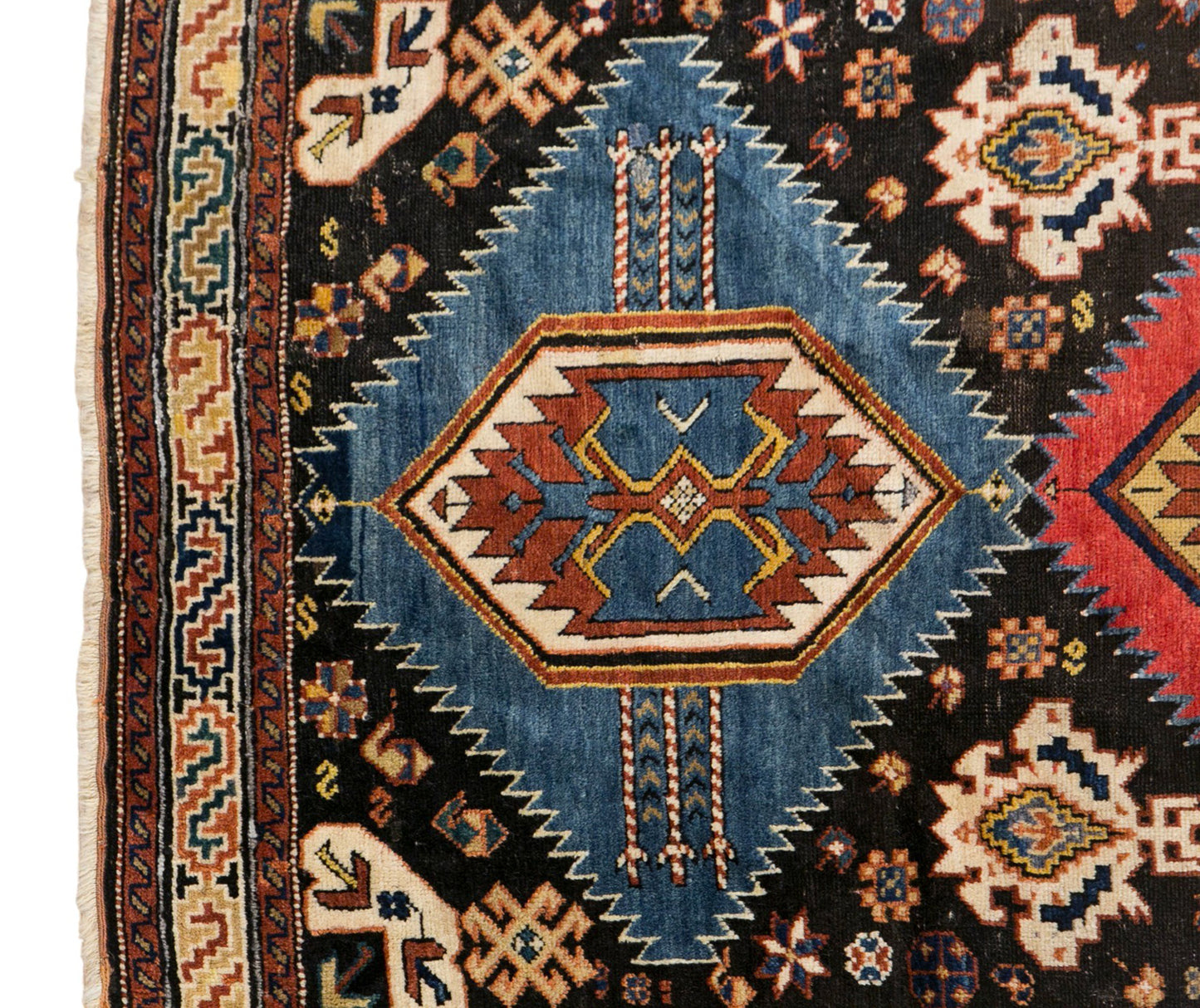 100+ Years Old Handmade Caucasian Rug, 4'0" x 6'5" (123x195 cm)