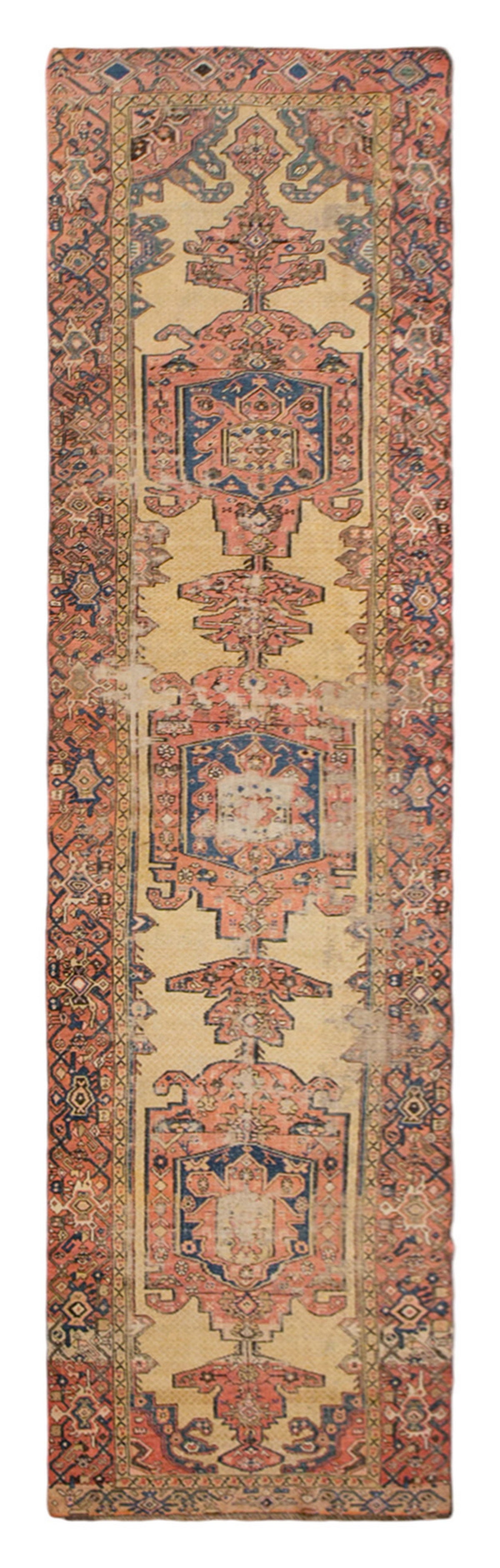 100-Year-Old Antique Oushak Runner Rug, 3'7" x 16'3" (110 x 495 cm)