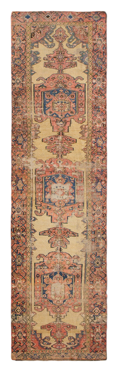 100-Year-Old Antique Oushak Runner Rug, 3'7" x 16'3" (110 x 495 cm)