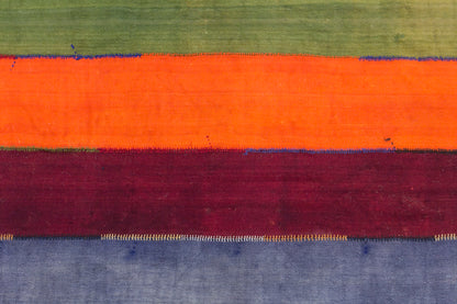 Vintage Turkish Curtain Kilim Rug, 6.7 x 15 ft, 205 x 458 cm, Handwoven Turkish Wool Kilim