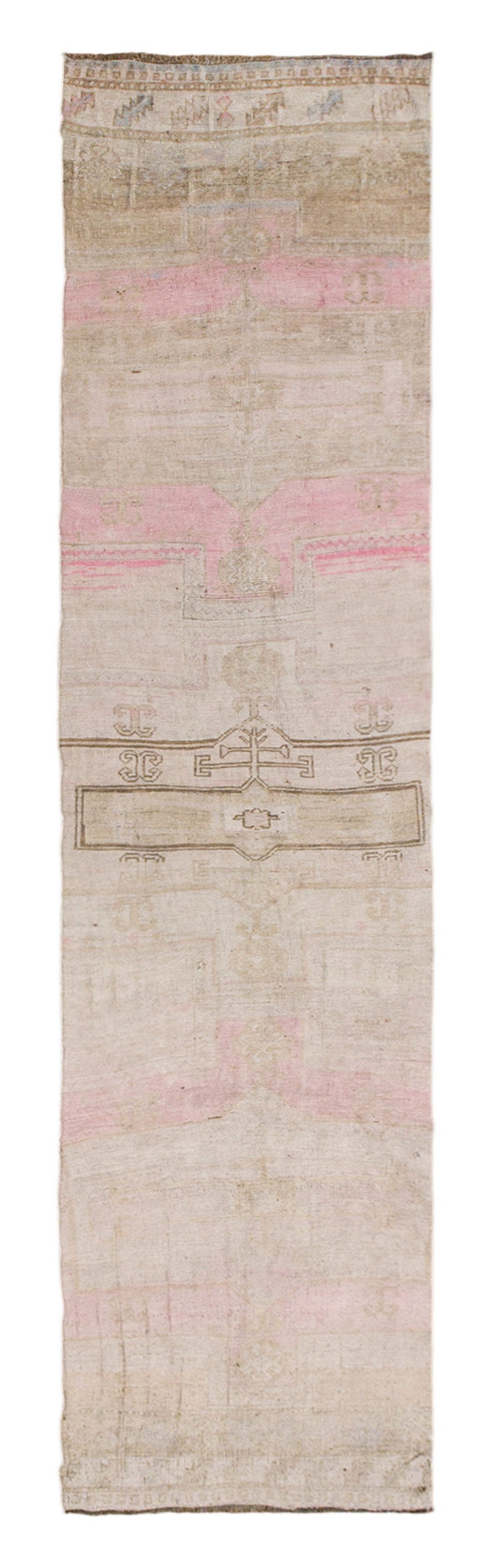 2'10" x 12'8" | 86 x 387 cm,  Handwoven Hallway Runner, 1960s Muted Colors