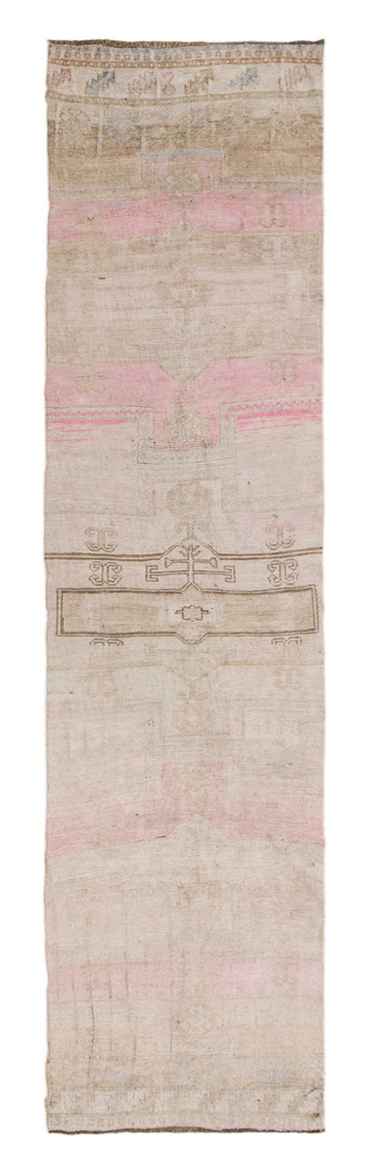 2'10" x 12'8" | 86 x 387 cm,  Handwoven Hallway Runner, 1960s Muted Colors