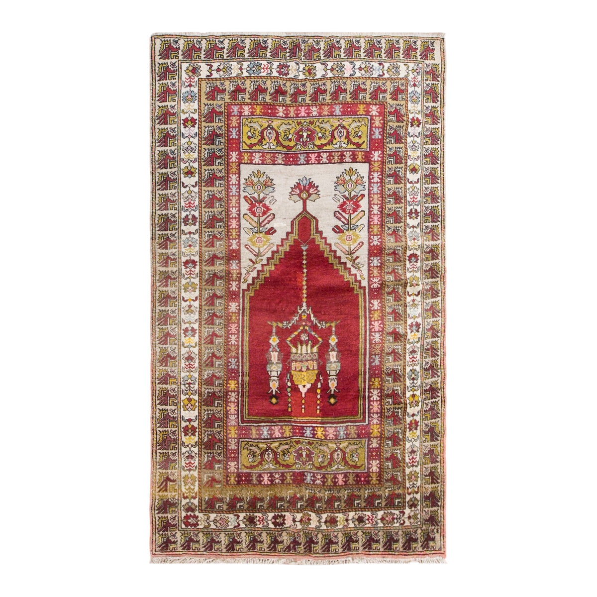Antique Cappadocia Prayer Rug, 120 × 200 cm / 3.9 x 6.6 ft Handmade Wool Rug