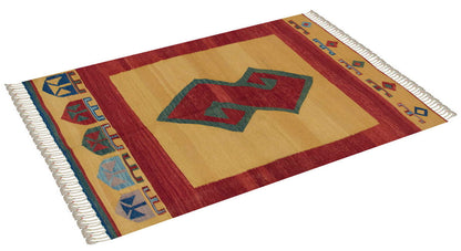 3.4x4.4 feet Kilim,3x4 Kilim Rug,Turkish Kilim Rug,Oushak Kilim,Handwoven Kilim, Handspun Wool Kilim Rug,New Kilim Rug,Natural Color Kilim