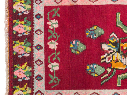 Vintage Konya Karapinar Rug, 142 × 183 cm / 4.7 x 6 ft Handmade Wool Rug, Turkish Floral Area Rug