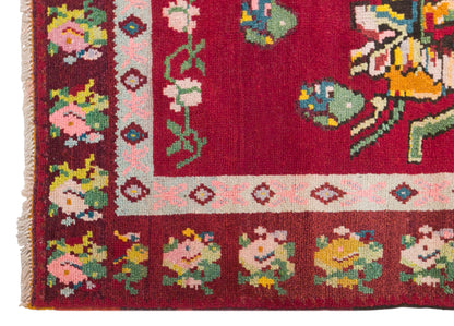 Vintage Konya Karapinar Rug, 142 × 183 cm / 4.7 x 6 ft Handmade Wool Rug, Turkish Floral Area Rug