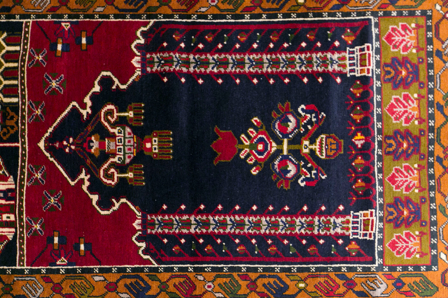 Vintage Konya Prayer Rug, 102 × 195 cm / 3.3 x 6.4 ft Handmade Wool Rug