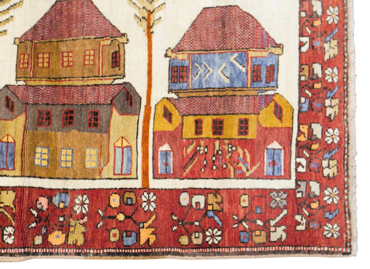 Vintage Konya Karapinar Pictorial Rug, 115 × 172 cm / 3.8 x 5.6 ft Handmade Wool Rug