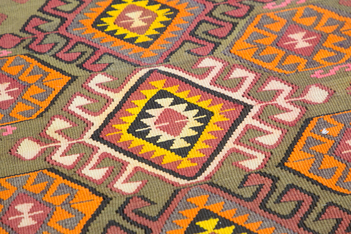 Vintage Turkish Kilim Ottoman – Geometric Upholstered Bench, 123x76x45 cm