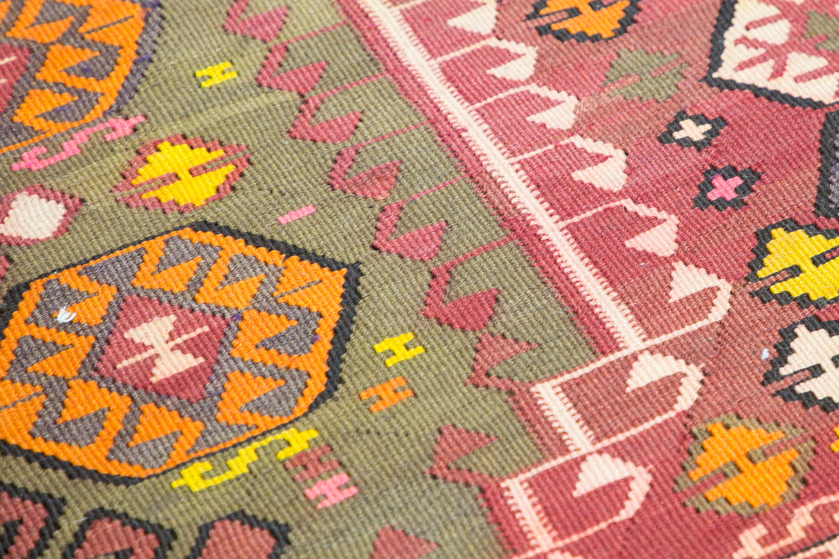 Vintage Turkish Kilim Ottoman – Geometric Upholstered Bench, 123x76x45 cm