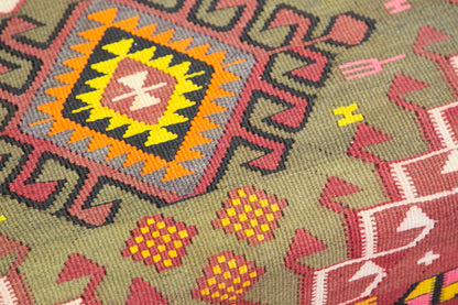 Vintage Turkish Kilim Ottoman – Geometric Upholstered Bench, 123x76x45 cm