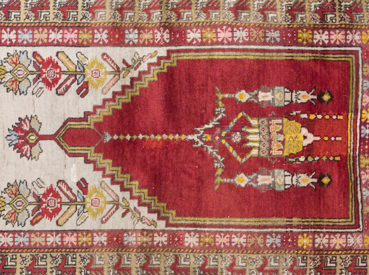 Antique Cappadocia Prayer Rug, 120 × 200 cm / 3.9 x 6.6 ft Handmade Wool Rug