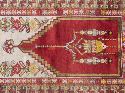 Antique Cappadocia Prayer Rug, 120 × 200 cm / 3.9 x 6.6 ft Handmade Wool Rug