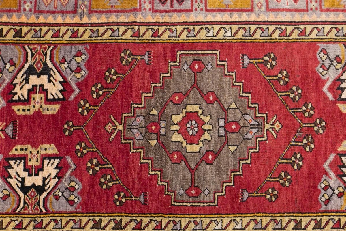 Vintage Turkish Runner Rug, 128 × 325 cm / 4.2 x 10.7 ft Rug, Rare Geometric Design