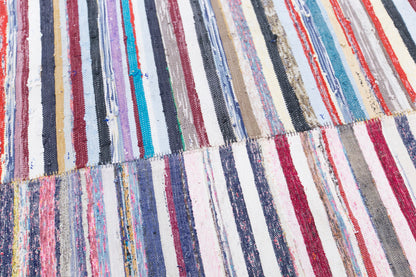 Vintage Turkish Minimal Kilim Rug, 210 × 255 cm / 6.9 x 8.4 ft Handmade Wool Flatweave Rug