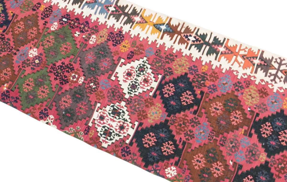 Antique Kilim Runner, 85 × 345 cm / 2.8 x 11 ft Rug, Handmade Wool Half Kilim