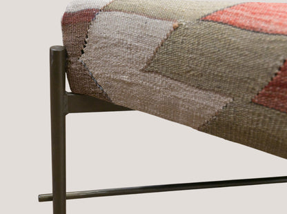 Vintage Turkish Kilim Bench | Handwoven Kilim Ottoman 2.3 x 2.3 ft, 71 x 71 cm