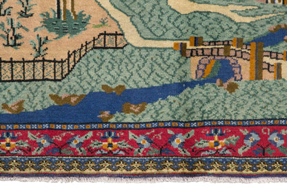 Vintage Turkish Pictorial Rug, 3.6x5.6 ft, 111x172 cm