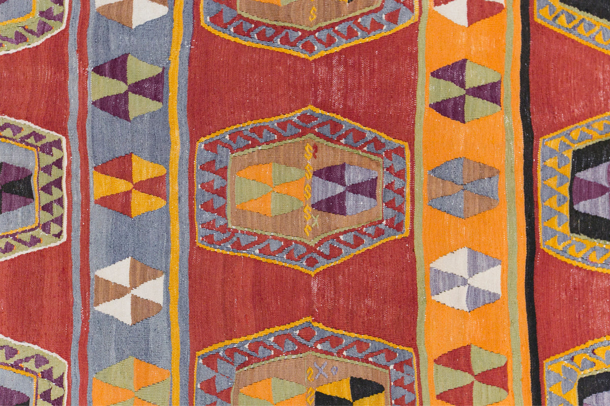 Vintage Konya Kilim, 185 x 360 cm / 6.1 x 12 feet