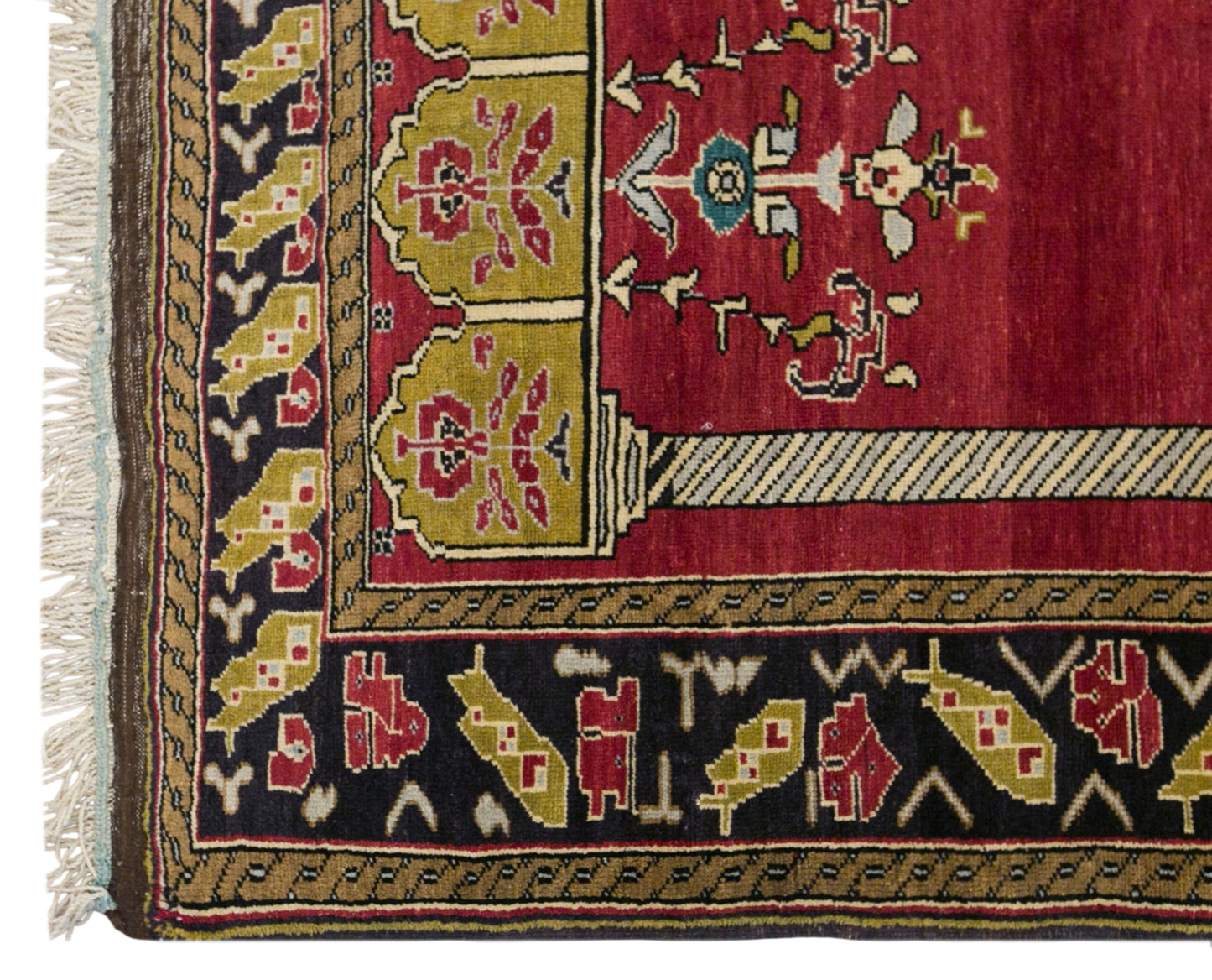 Vintage Konya Karapınar Rug, 128 x 200 cm / 4.2 x 6.6 ft Handmade Wool Prayer Rug