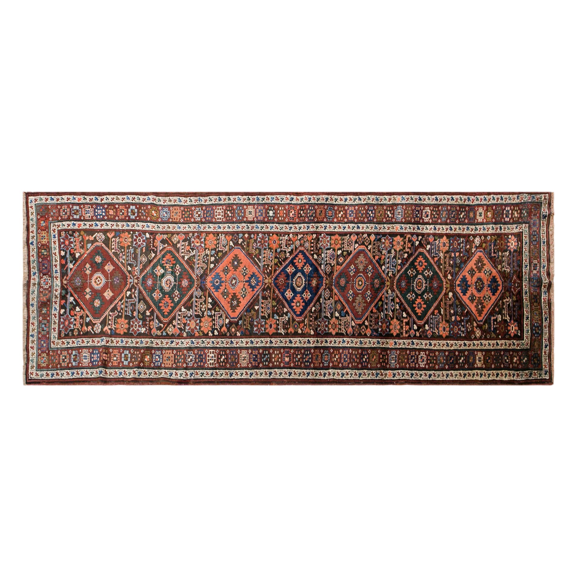60+ Yrs Old Handwoven Wool Rug – 99 x 365 cm / 3.2 x 12.0 ft