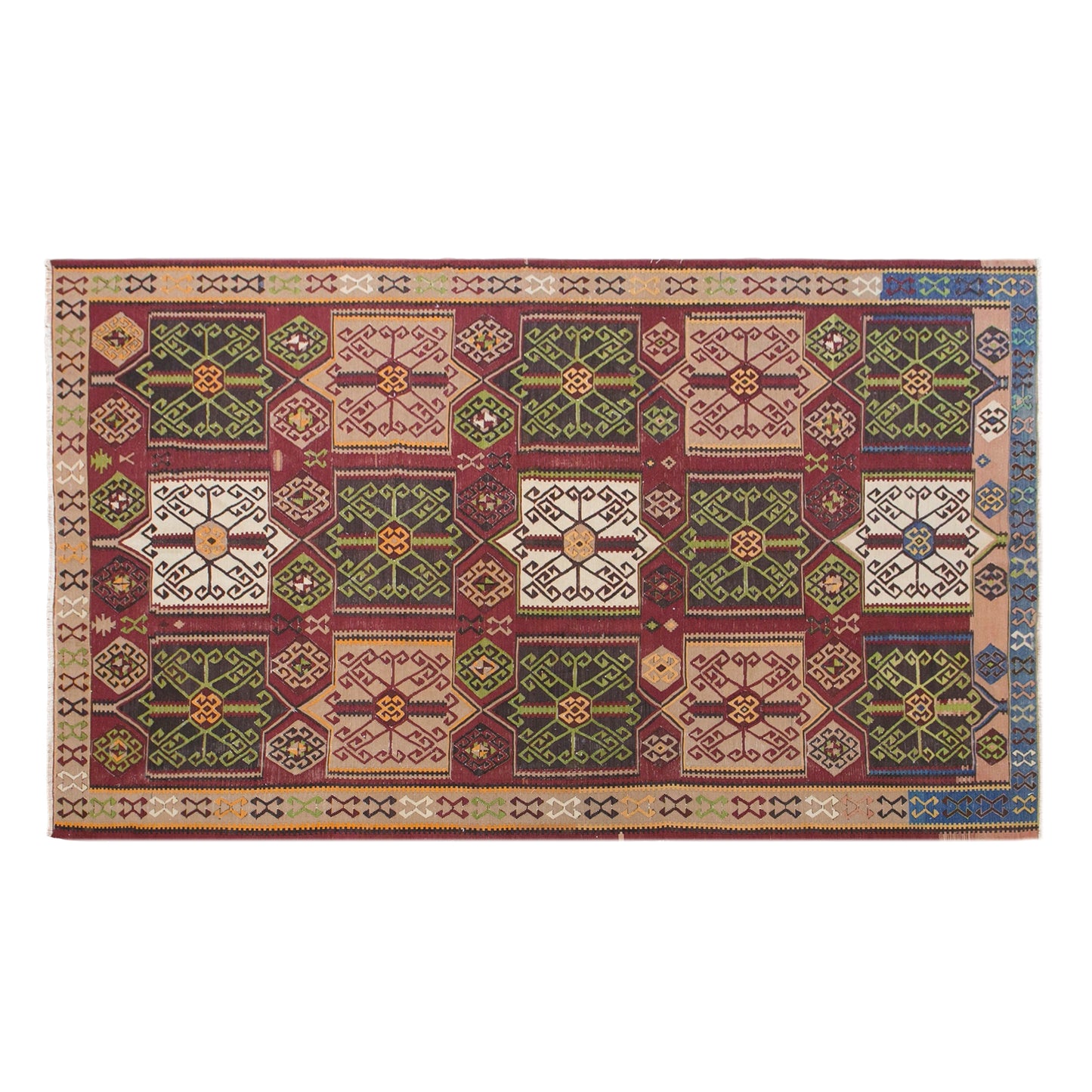 60+ Yrs Old Vintage Caucasian Hand-Spun Kilim - 195 x 330 cm / 6.4 x 10.10 ft