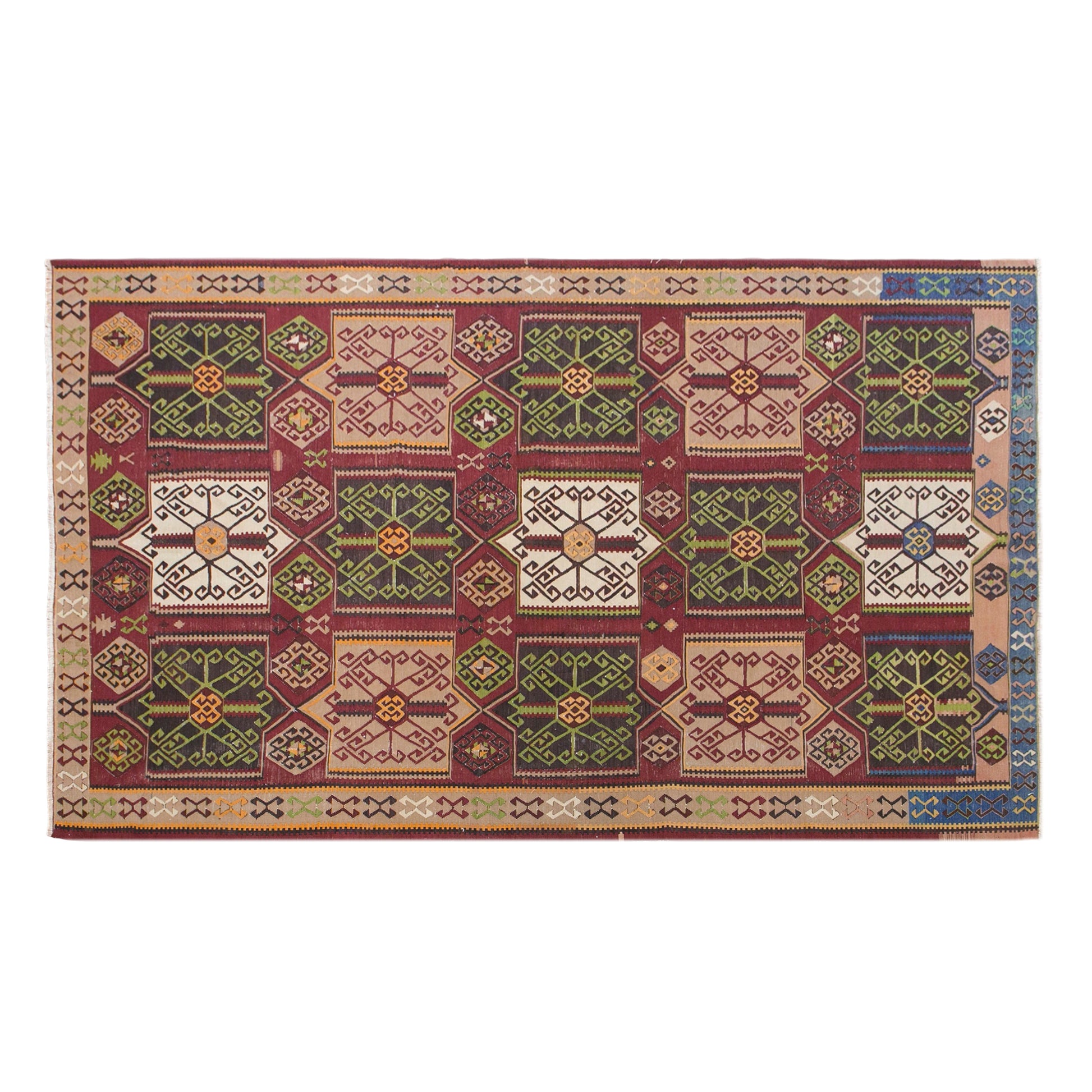 60+ Yrs Old Vintage Caucasian Hand-Spun Kilim - 195 x 330 cm / 6.4 x 10.10 ft