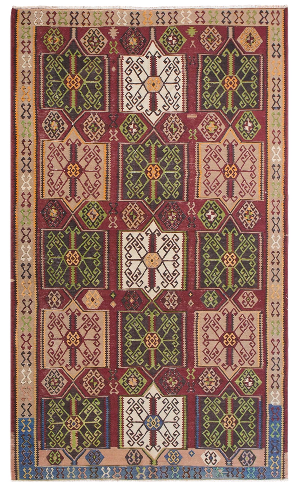 60+ Yrs Old Vintage Caucasian Hand-Spun Kilim - 195 x 330 cm / 6.4 x 10.10 ft
