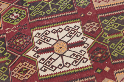 60+ Yrs Old Vintage Caucasian Hand-Spun Kilim - 195 x 330 cm / 6.4 x 10.10 ft