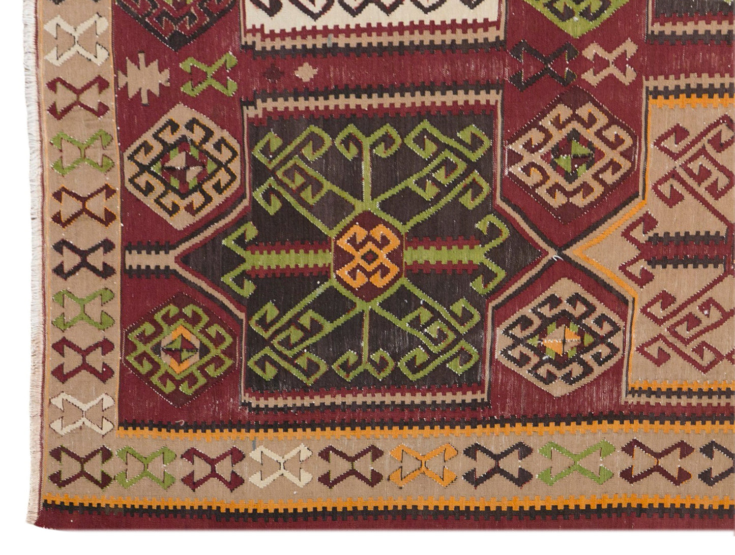 60+ Yrs Old Vintage Caucasian Hand-Spun Kilim - 195 x 330 cm / 6.4 x 10.10 ft