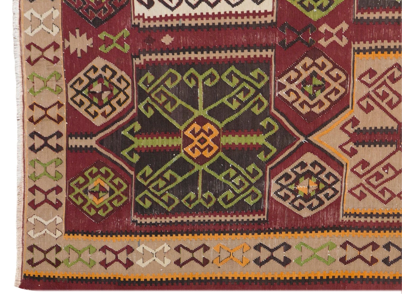 60+ Yrs Old Vintage Caucasian Hand-Spun Kilim - 195 x 330 cm / 6.4 x 10.10 ft