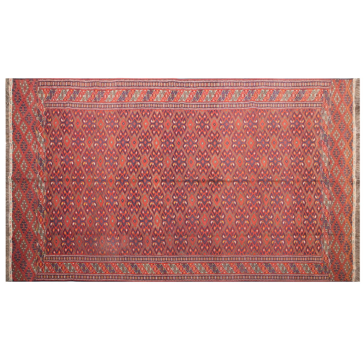 7 x 12.2 ft Kilim, Vintage Turkmen Cicim Embroidery Kilim, Handwoven Wool