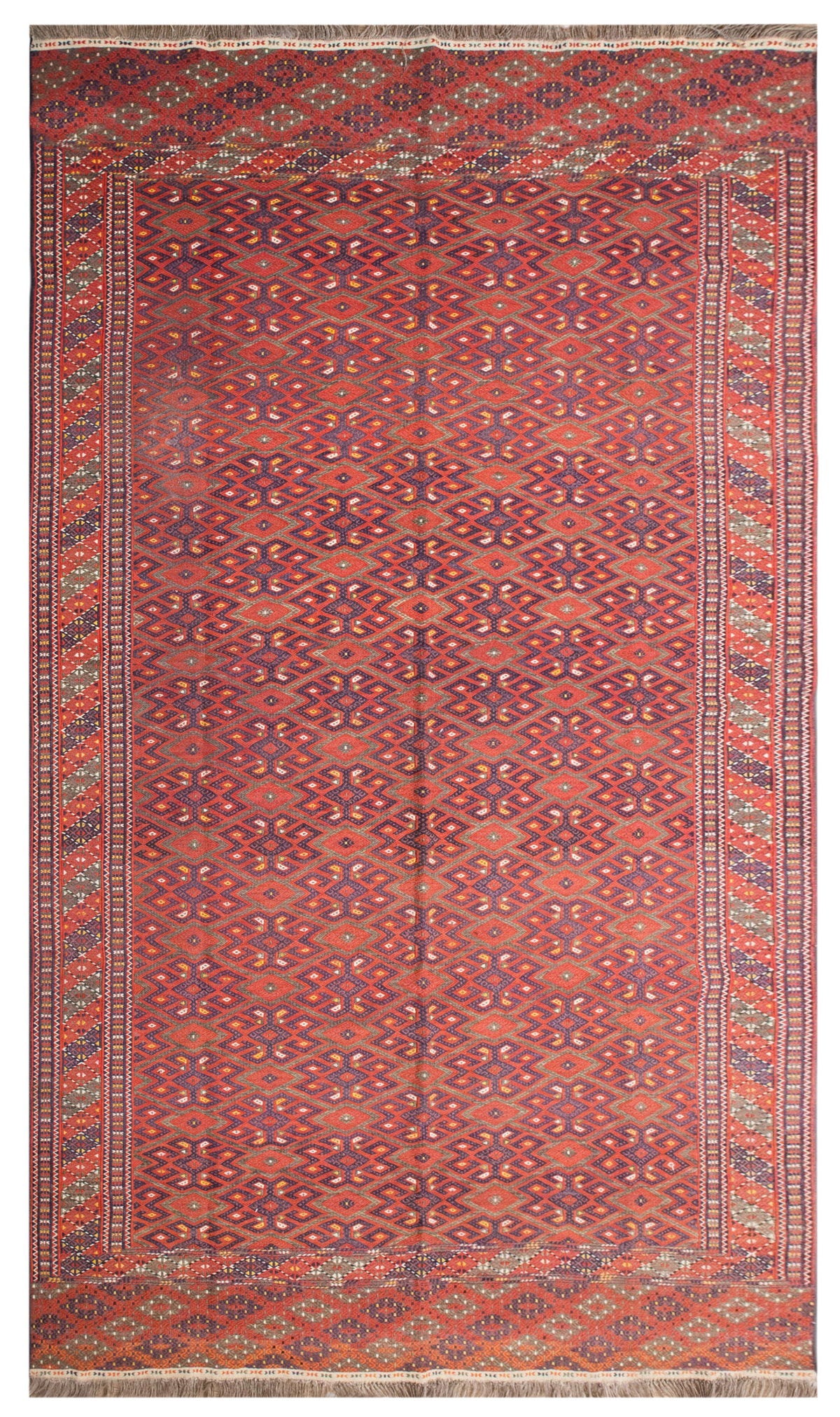 7 x 12.2 ft Kilim, Vintage Turkmen Cicim Embroidery Kilim, Handwoven Wool
