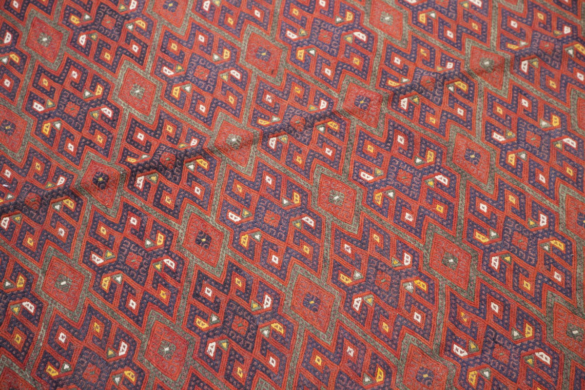 7 x 12.2 ft Kilim, Vintage Turkmen Cicim Embroidery Kilim, Handwoven Wool