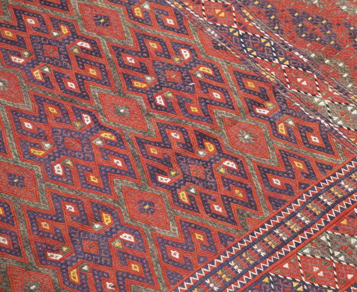7 x 12.2 ft Kilim, Vintage Turkmen Cicim Embroidery Kilim, Handwoven Wool